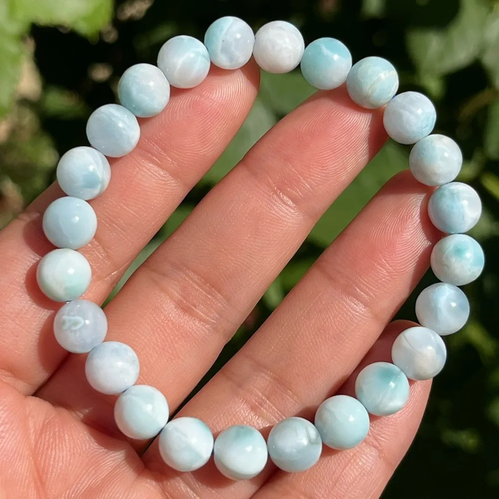 8mm stretchable natural Larimar bracelet - Picture 3 of 8